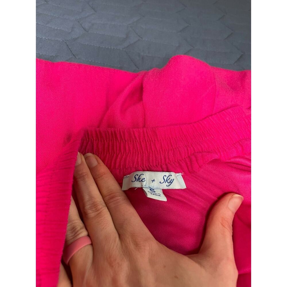 She + Sky Fuchsia Front Button Down Lined Flowy Knee Skirt Pockets Pink Small S - Picture 7 of 10